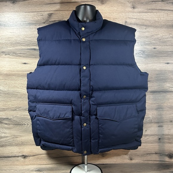 Vintage 90's Cabela's Premier Northern Goose Down Vest XL Tall Navy Bass Button